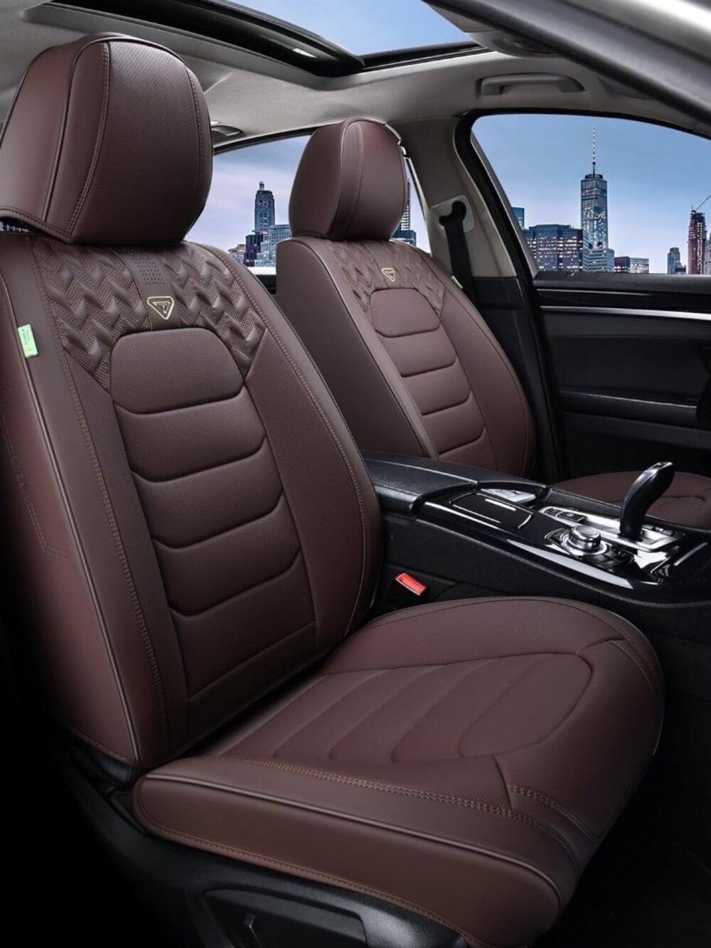 NEW Seat Covers Front Pair, Waterproof Faux Leather Seat Protectors. Coffee